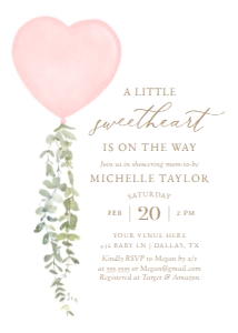 Baby Shower Invitation - Pink Heart Balloon (Little Sweetheart) design preview