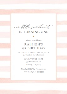 Birthday Invitation - Pink Watercolor Stripes (Little Sweetheart) design preview