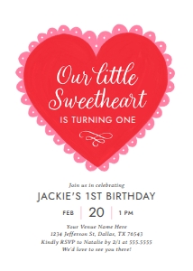 Birthday Invitation - Lace Heart (Little Sweetheart) design preview