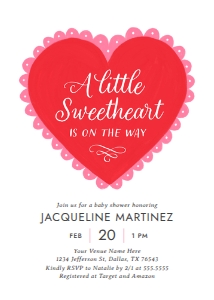 Baby Shower Invitation - Lace Heart (Little Sweetheart) design preview
