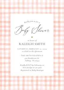 Baby Shower Invitation - Pink Watercolor Gingham design preview