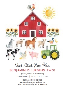 Birthday Invitation - Farm Animals design preview