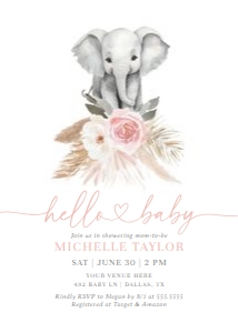 Baby Shower Invitation - Baby Elephant (Pampas Grass) design preview