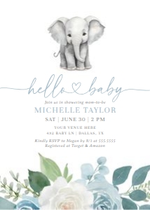 Baby Shower Invitation - Baby Elephant (Blue Floral) design preview