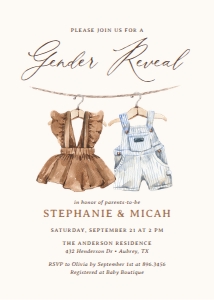 Gender Reveal Invitation - Baby Clothes - 1079: Gender Reveal Invitation - Baby Clothes