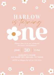 Birthday Invitation - Pink Daisy (ONE) design preview