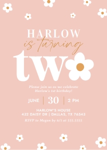 Birthday Invitation - Pink Daisy (TWO) design preview