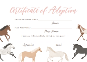 Adoption Certificate (7x5) - Horses - 9948: Adoption Certificate and Sign - Horses - 9948