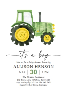Baby Shower Invitation - Tractor design preview