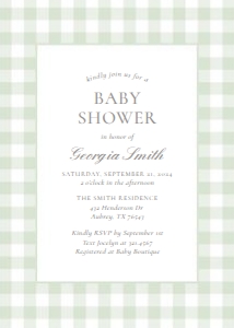 Baby Shower Invitation - Sage Green Gingham design preview