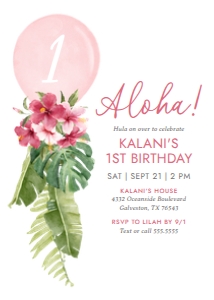 Birthday Invitation - Balloon First Luau design preview