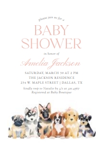 Baby Shower Invitation - Puppies (Pink Bow) design preview
