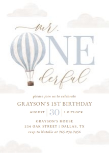 Birthday Invitation - Onederful Hot Air Balloon (Blue) design preview