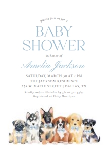 Baby Shower Invitation - Puppies (Blue Bowtie) design preview