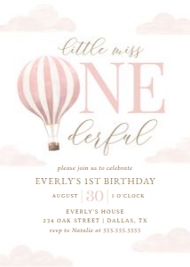 Birthday Invitation - Onederful Hot Air Balloon (Pink) design preview