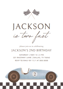 Birthday Invitation - Vintage Race Car (Two Fast) design preview