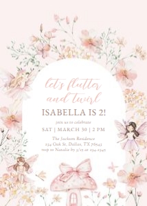 Birthday Invitation - Pink Fairies (Flutter and Twirl) design preview