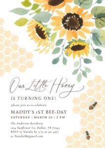 Birthday Invitation - Bee and Sunflowers (Our Little Honey) design preview