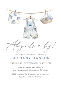 Baby Shower Invitation - Nautical Baby Clothes design preview