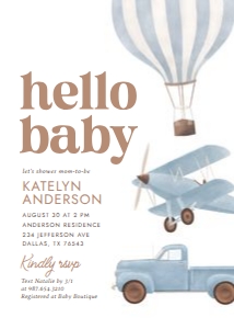 Baby Shower Invitation - Blue Travel v2 design preview
