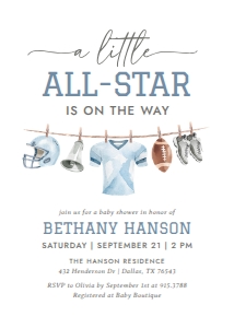 Baby Shower Invitation - Football Clothesline design preview