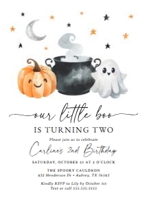 Birthday Invitation - Little Boo (Ghost & Pumpkin) design preview