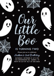 Birthday Invitation - Little Boo (Black & Blue) design preview