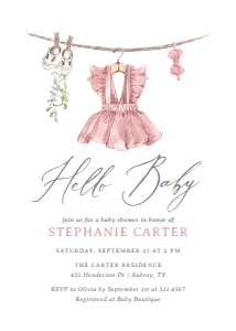 Baby Shower Invitation - Baby Clothes (Pink Dress) design preview