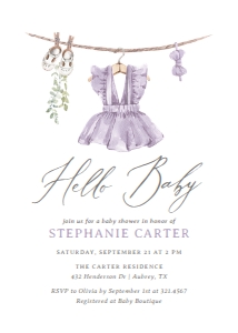 Baby Shower Invitation - Baby Clothes (Purple): Baby Shower Invitation - Baby Clothes (Purple Dress)