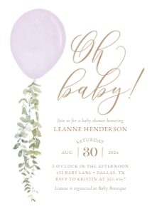 Baby Shower Invitation - Purple Balloon design preview