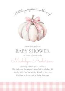 Baby Shower Invitation - Pumpkin with Pink Bow design preview
