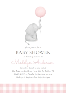 Baby Shower Invitation - Elephant with Pink Balloon: Baby Shower Invitation - Elephant with Pink Balloon