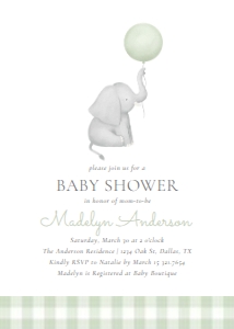 Baby Shower Invitation - Elephant with Green Balloon design preview
