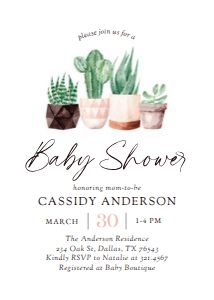Baby Shower Invitation - Potted Cactus design preview