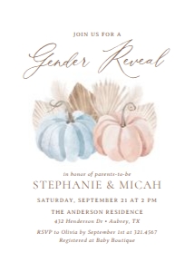 Gender Reveal Invitation - Pink and Blue Pumpkins: Gender Reveal Invitation - Pink and Blue Pumpkin Gender Reveal