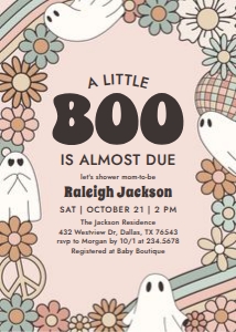 Baby Shower Invitation - Groovy Ghosts (Pink) design preview