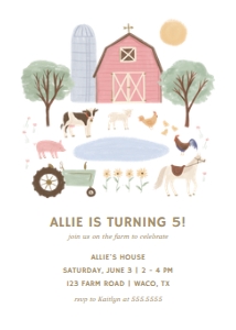 Birthday Invitation - On the Farm (Pink) - 9997: Birthday Invitation - Farm (Pink) - 9997