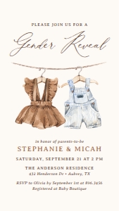 Electronic Gender Reveal Invitation - Baby Clothes - 1079: Electronic Gender Reveal Invitation - Boho Baby Clothes - 1079