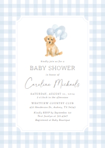 Baby Shower Invitation - Blue Gingham Golden Retriever design preview