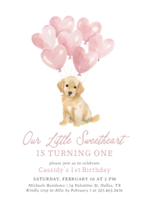 Birthday Invitation - Golden Retriever With Pink Balloons design preview