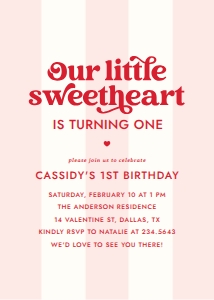 Birthday Invitation - Little Sweetheart Stripes design preview