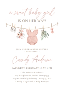 Baby Shower Invitation - Wildflower Dress Clothesline - 1117: Baby Shower Invitation - Wildflower Dress Clothesline