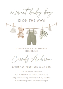 Baby Shower Invitation - Green Overalls Clothesline design preview