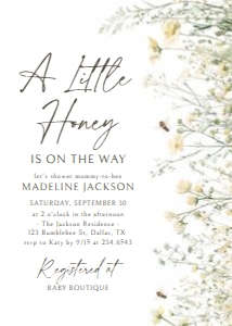 Baby Shower Invitation - A Little Honey (Wildflower Bee) design preview