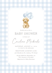 Baby Shower Invitation - Blue Gingham Golden Doodle design preview