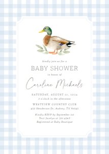 Baby Shower Invitation - Blue Gingham Duck design preview