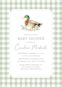 Baby Shower Invitation - Sage Gingham Duck design preview