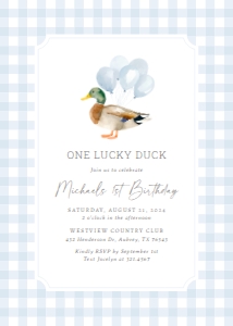 Birthday Invitation - Blue Gingham Duck design preview
