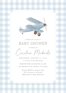 Baby Shower Invitation - Blue Gingham Airplane design preview
