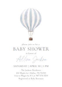 Baby Shower Invitation - Hot Air Balloon (Blue) design preview